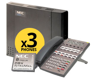 NEC DSX-40 Phone System Kit with 3-22 Key Phones (Blk) with 2-Port Voicemail 1091015