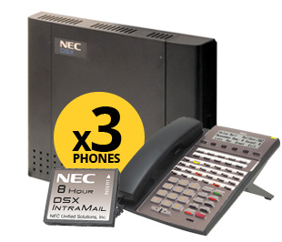NEC DSX-40 Phone System with 3-34 Key Phones (Blk) with 2-Port Voicemail