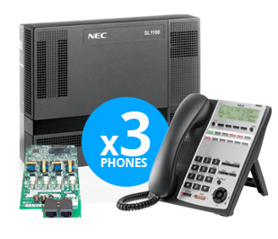NEC SL1100 Digital System Kit w/ (3) 12-Key Phones 4x8x4 1100001