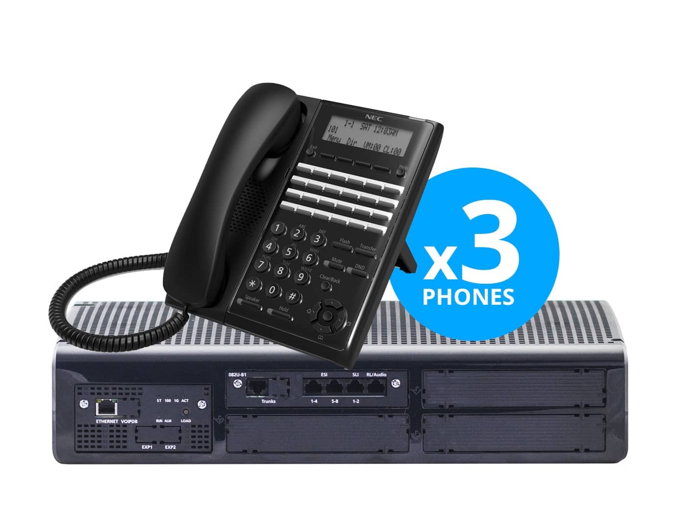 SL2100 System Kit 3-CO x 8-Digital x 8-IP w/ (3) 24-Key Phones, 4P Vmail (3Lx8Dx8IPx2A)