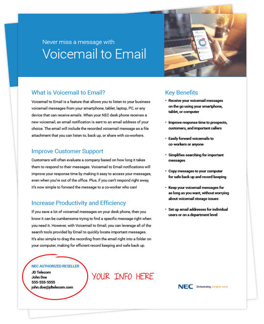 Personalized NEC Voicemail to Email Sales Flyer